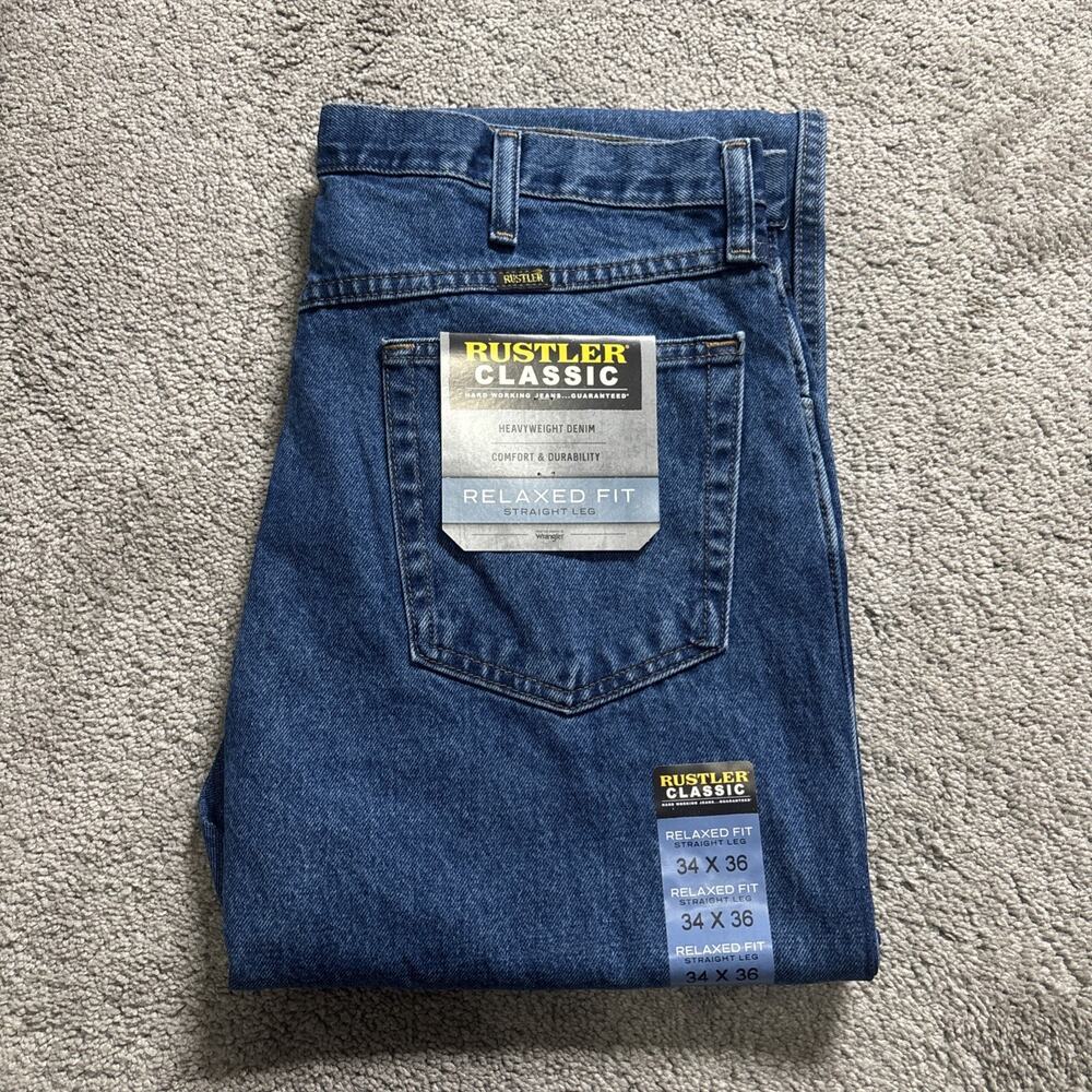 Rustler Jeans Men 34x36 Blue Classic Relaxed Fit Straight Leg Denim